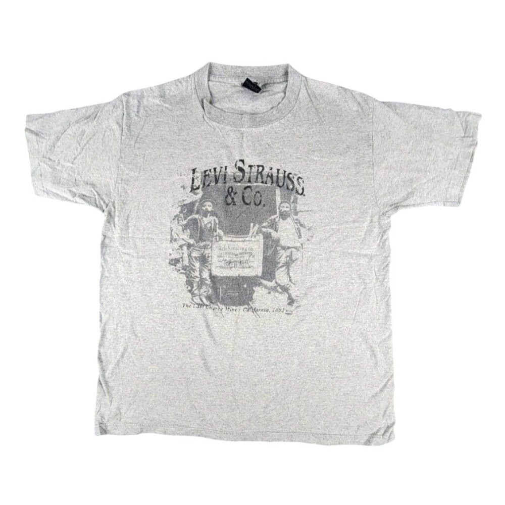 Vintage Levi's Shirt Mens Medium Gray Last Chance Mine Made USA Graphic Tee 90s